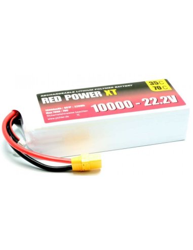 Batterie lipo 10000 MAH 6S 22,2V 70C prise XT90 Red Power XT